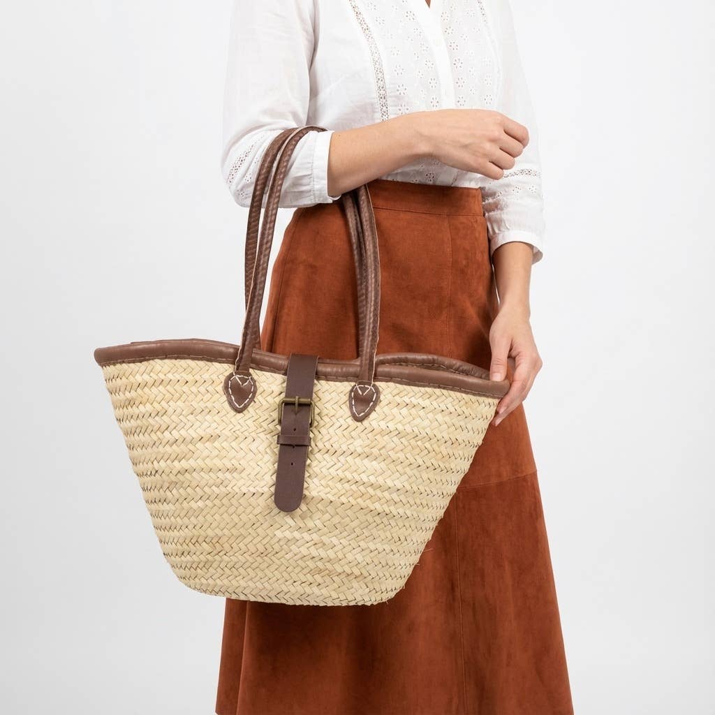Melecraft – Großhandel Strandtaschen – Französischer Marktkorb mit Leder, Korb mit Zierschnalle6