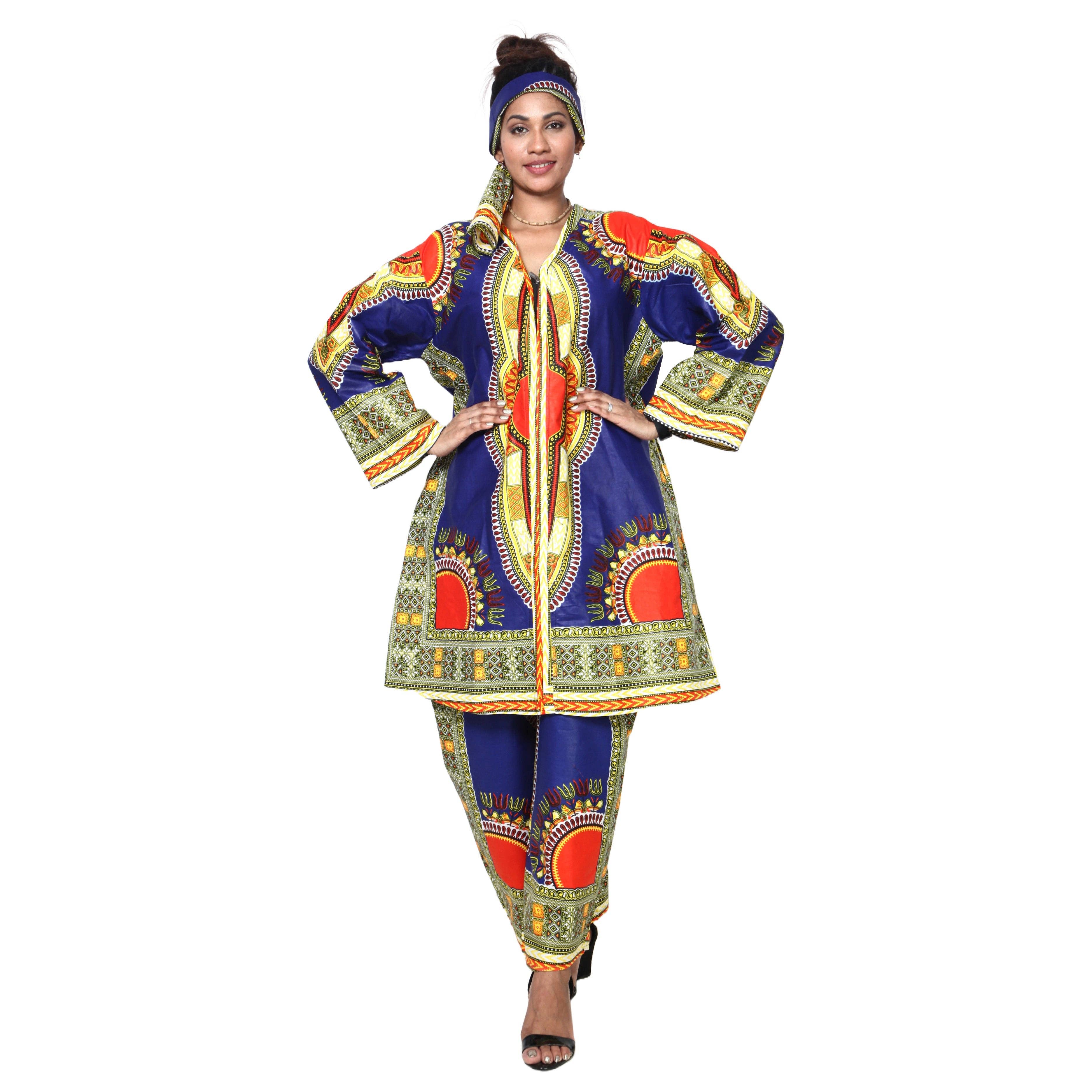 African Stars - Wholesale Top & Pant Set (NOT Loungewear) - Women's - Women's Dashiki Tunic Top and Matching Pants Set -- FI-40490