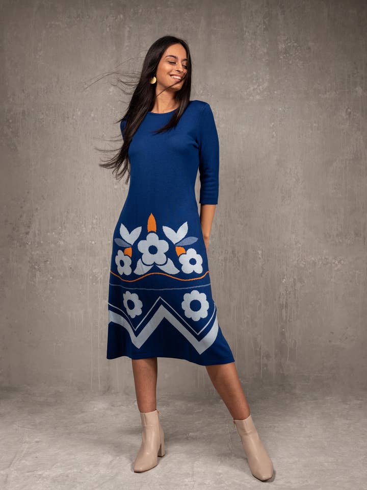 Sakura blue merino wool dress for wholesale by Magical Crisálida