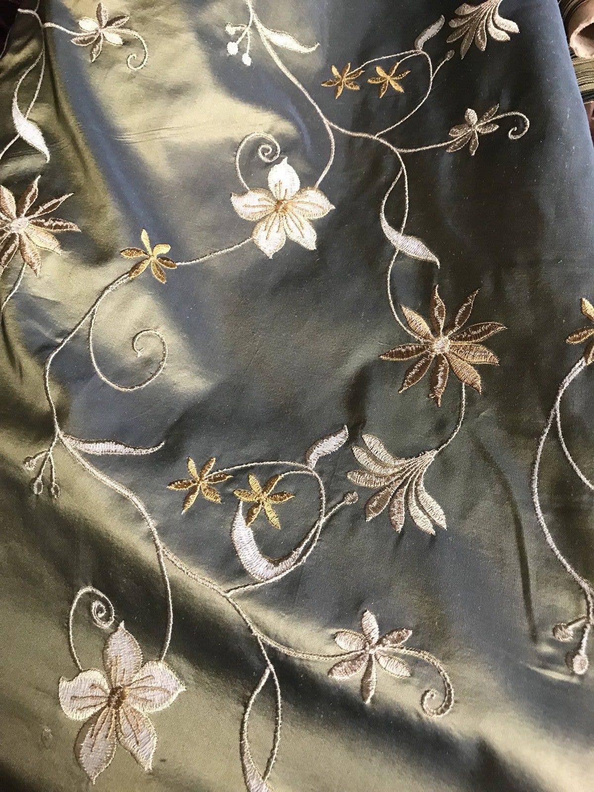 Fancy Styles Fabric - Wholesale Embroidery/Cross Stitch Supplies - NEW! SALE! 100% Silk Taffeta Embroidered Floral Fabric - By The Yard1