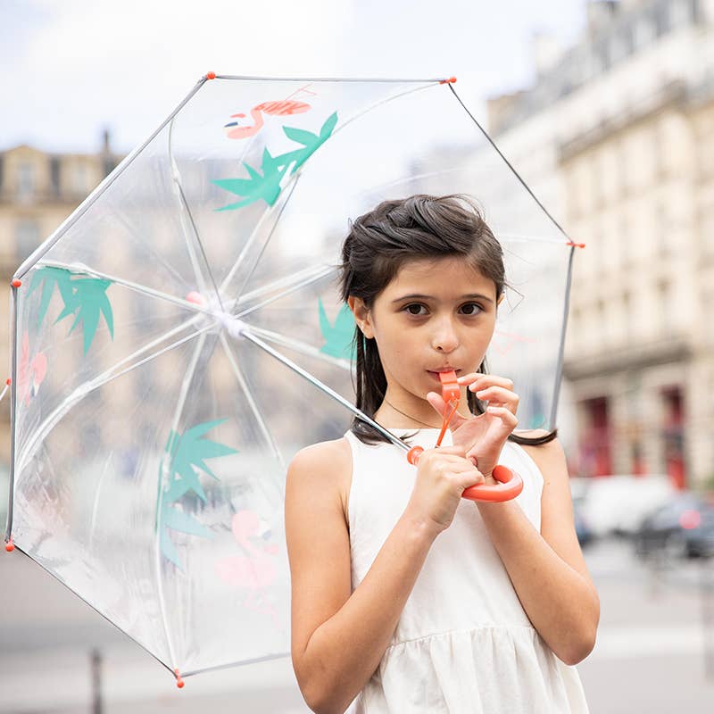 SMATI – wholesale Umbrella – kids – Child's Transparent Umbrella Reflective Flamingo2