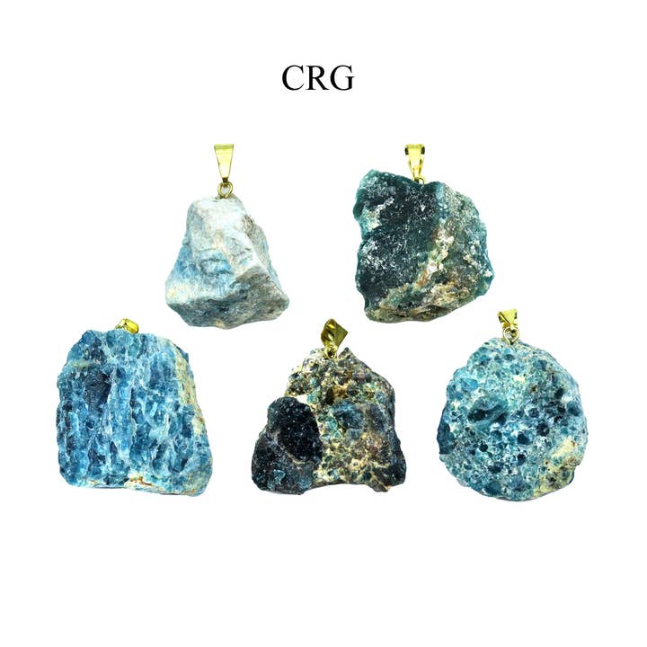 SET OF 4 - Rough Apatite Pendant with Gold Bail / 1-2" AVG for wholesale by Crystal River Gems LLC