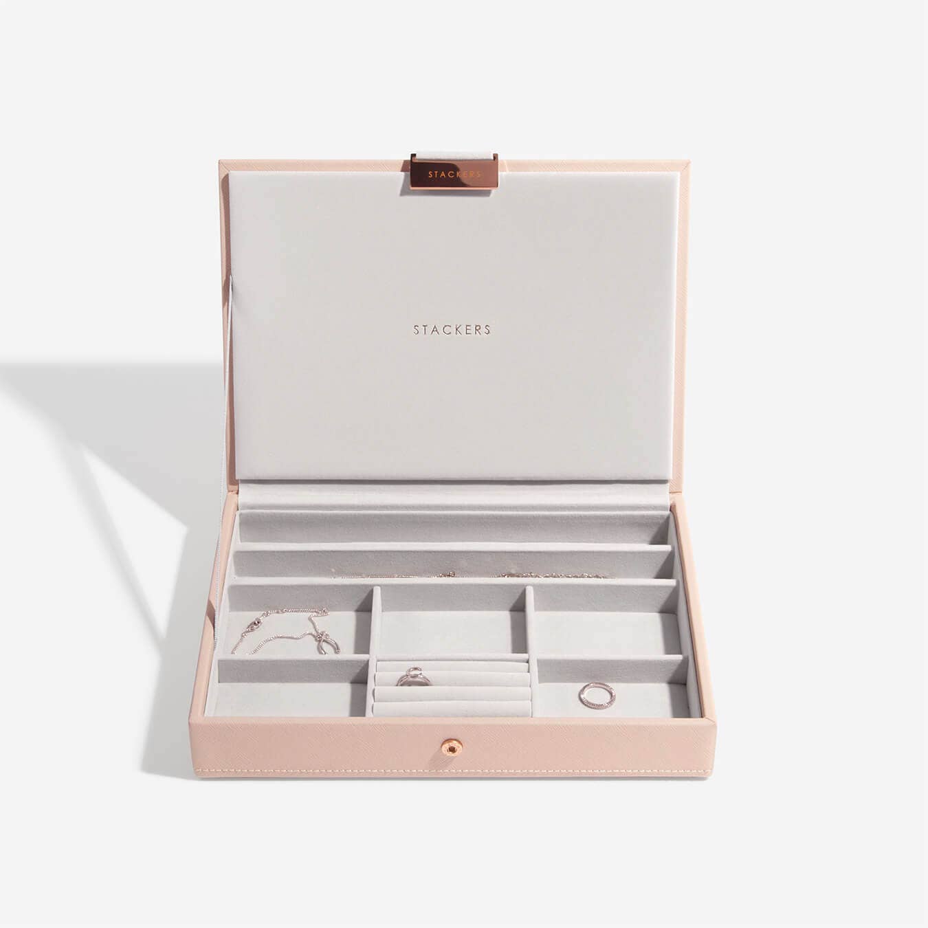 Stackers – wholesale Smyckeskrin och organisatörer – Locket till blushrosa klassisk smyckeskrin