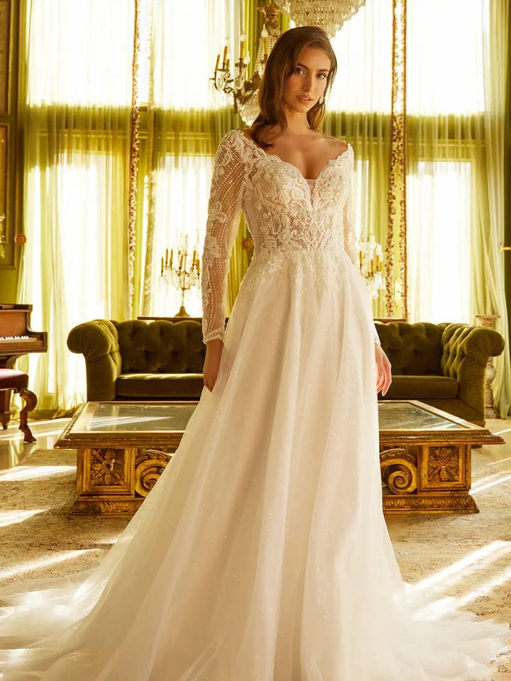 Wedding Dress with an A-line silhouette and a V-neck for wholesale by Tux-USA®
