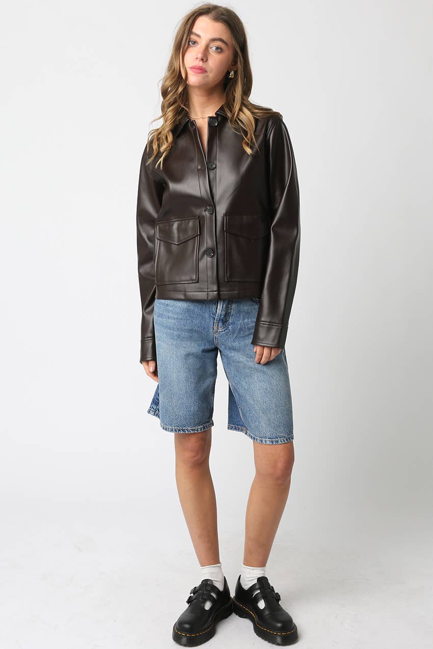 Olivaceous - Wholesale Leather Jacket - Women's - Liana Pu Jacket7