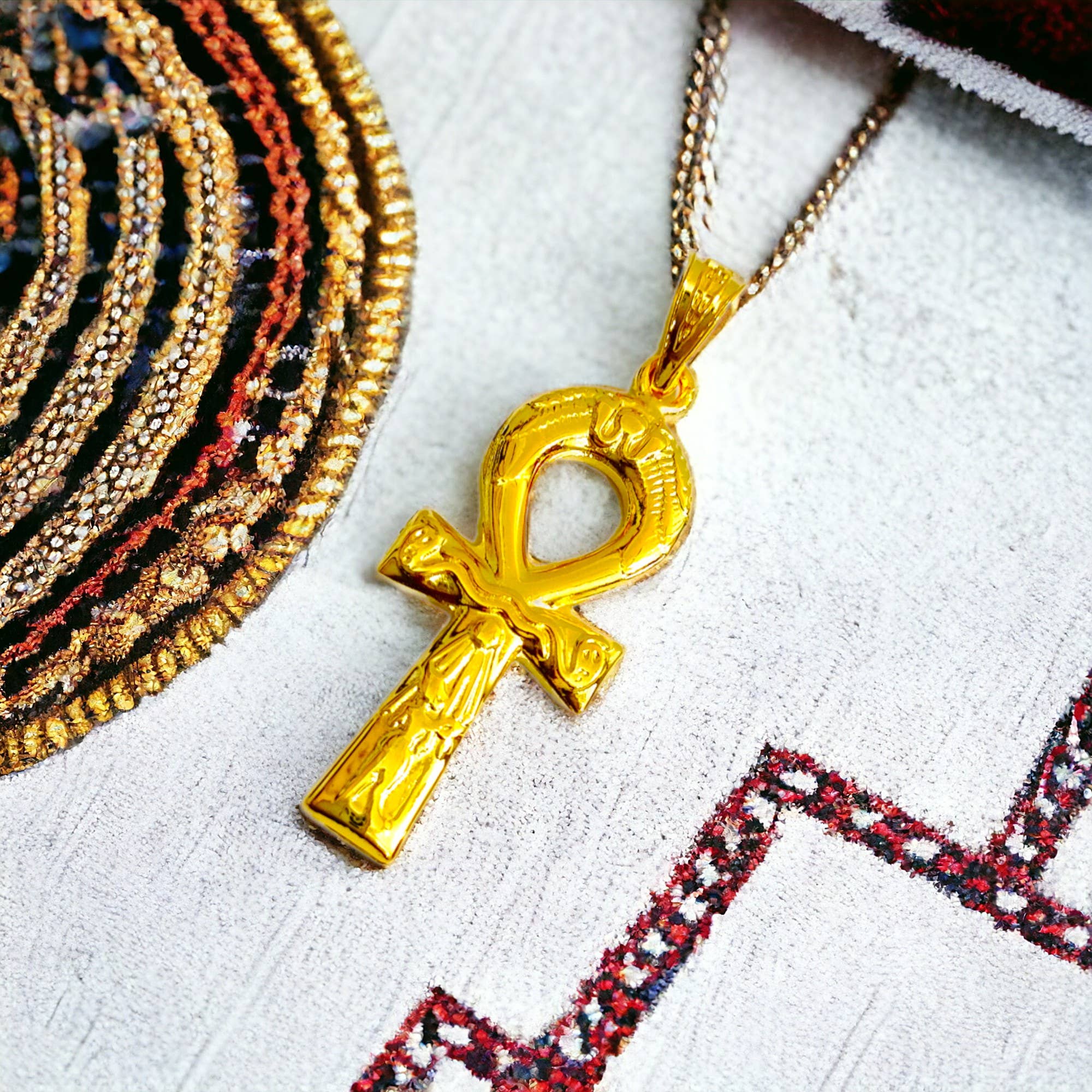 ALADDIN'S LAMP JEWELRY - Wholesale Individual Charm/Pendant - Gold Key Of Life Ankh Akhenaton Prayers Pendant11