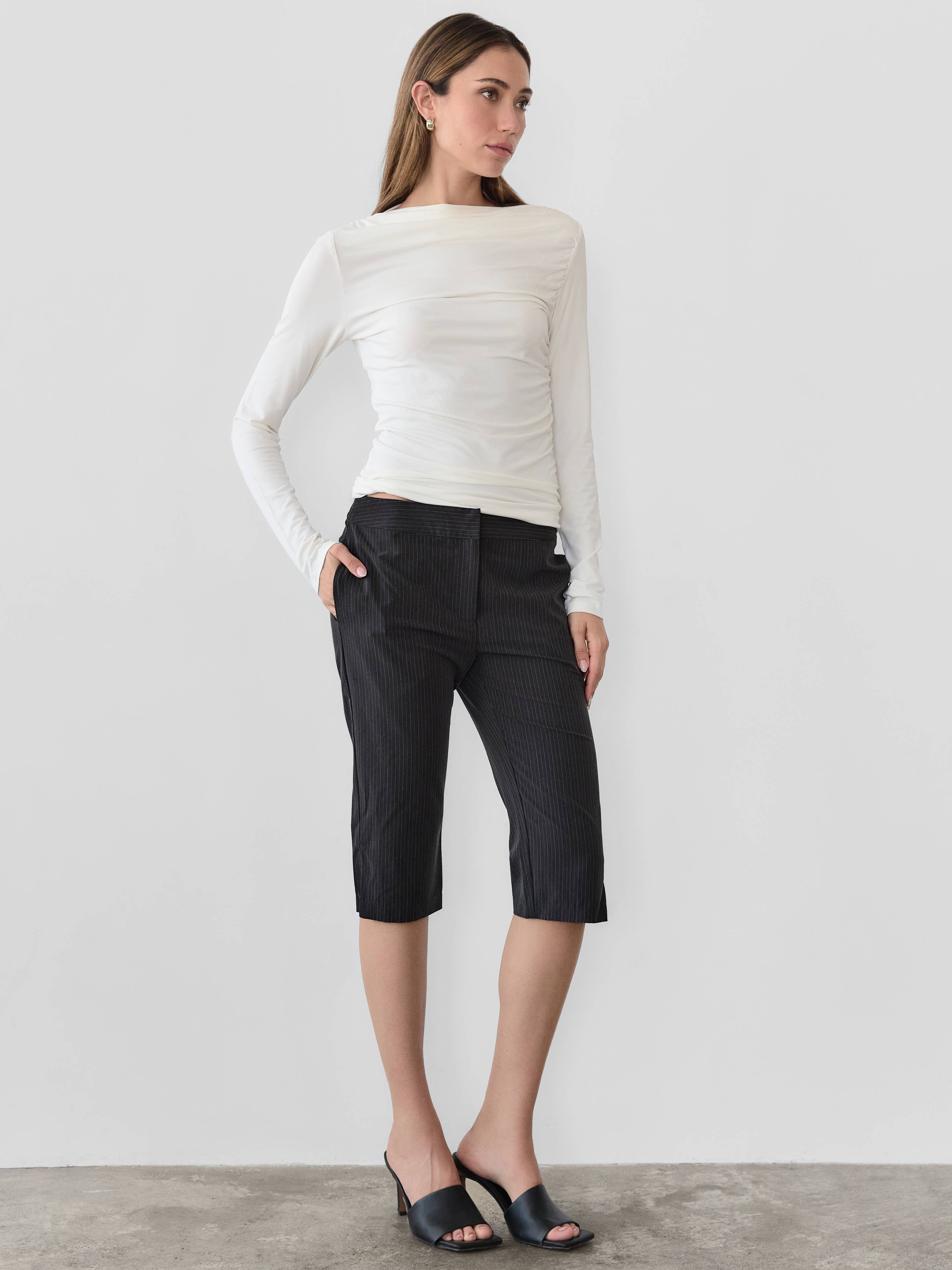 MOD REF - Wholesale Pants - Women's - The Ginny Capri Pants | Pinstripe Capri Pants1