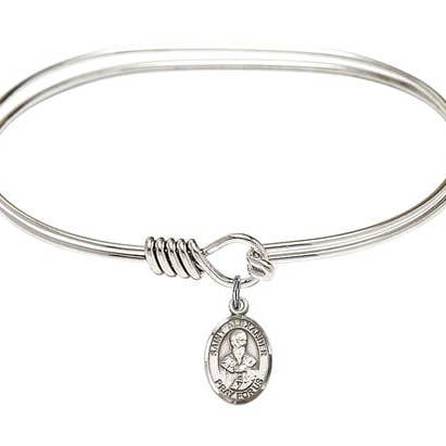 Saint Alexander Sauli Sterling Silver Charm on a 7 inch Oval Eye Hook Rhodium Bangle Bracelet for wholesale by NYMAN JEWELERS