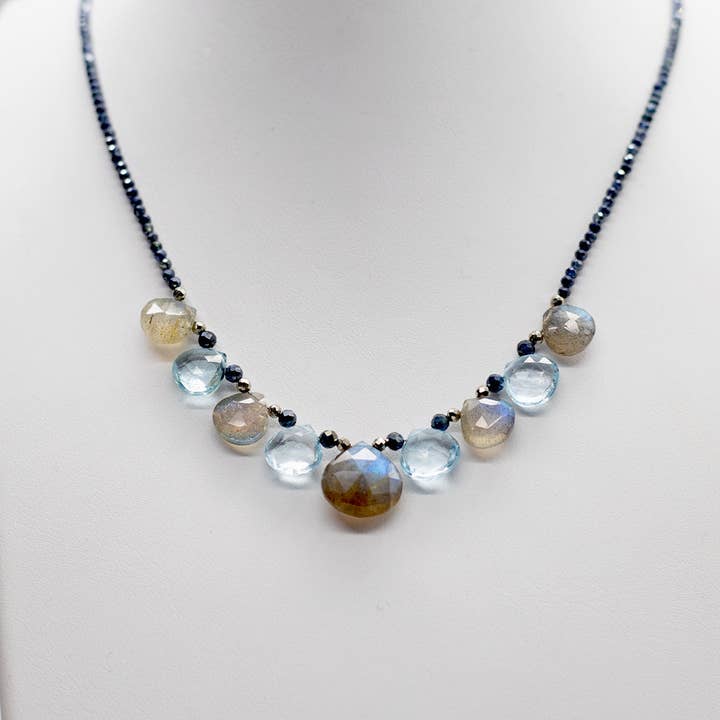 Susan Roberts Jewelry - Wholesale Beaded/Pearl Necklace - Labradorite & Aquamarine Quarter Ruffle Necklace