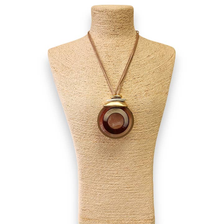 Bijoux Envie Statement Jewelry - Wholesale Pendant/charm necklace - Long Multi Strand Tortoise Shell Pendant | Statement Jewelry1