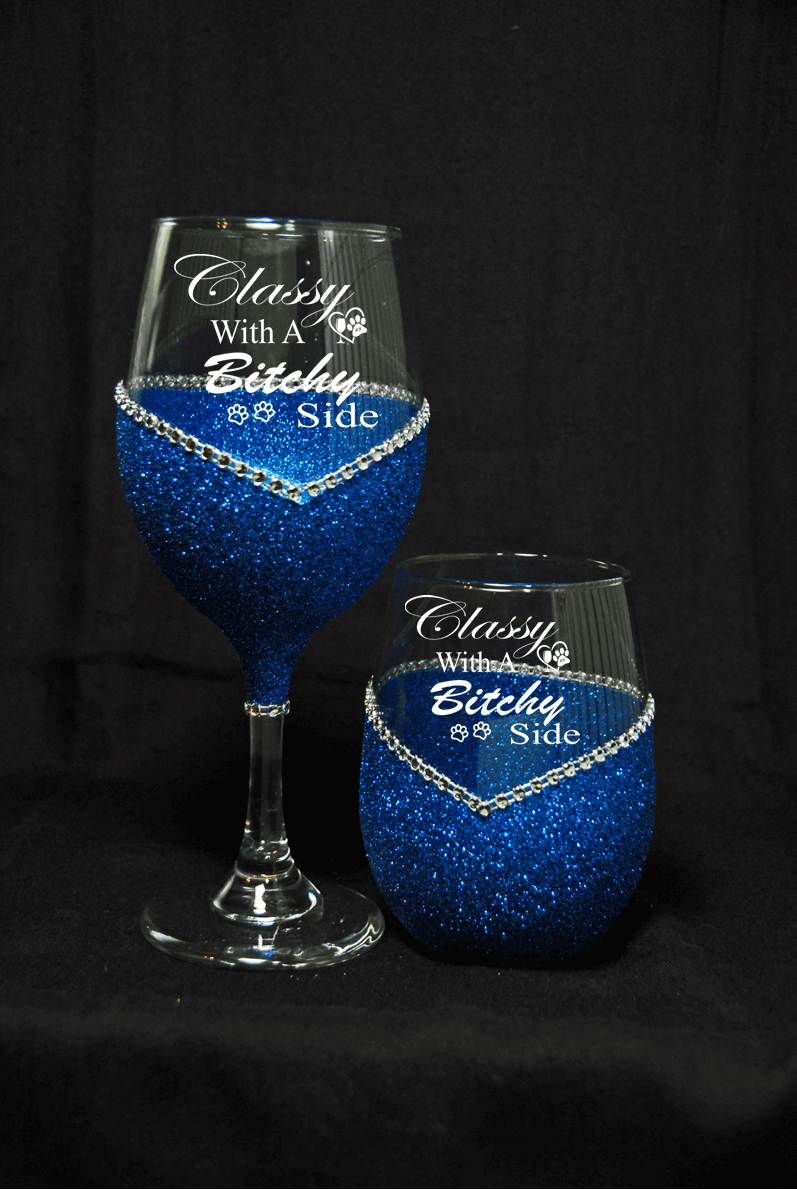 WineyBitches.Co - Wholesale Wine Glass - Classy With a Bitchy Side – Bling Glitter Glass Wine Glasses (Just Sayin’ Collection)0