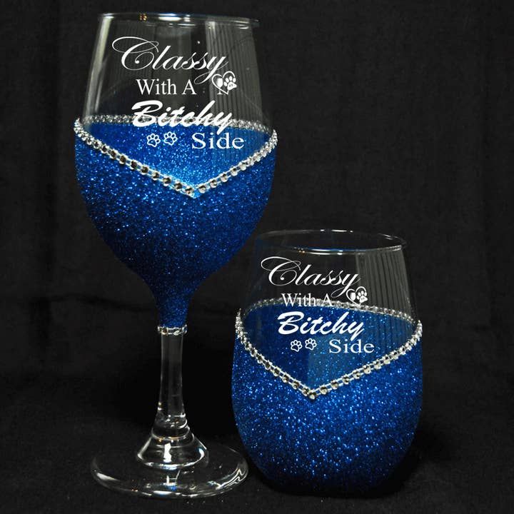 WineyBitches.Co - Wholesale Wine Glass - Classy With a Bitchy Side – Bling Glitter Glass Wine Glasses (Just Sayin’ Collection)