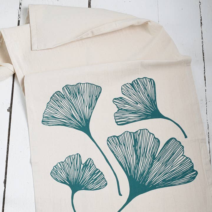 Hearth and Harrow - Vente Torchons - Torchon Feuille de Ginkgo en Vert - Coton Bio - Naturel1