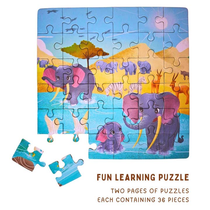 Elephant Jigsaw Puzzle | 2-in-1 Magnetic Puzzle Book for Fun Learning | Educational Toys for Kids 3+ | Interactive Storybook Puzzles from The Little Elephant's Big Adventure Book for wholesale by Mila Inspired LLC