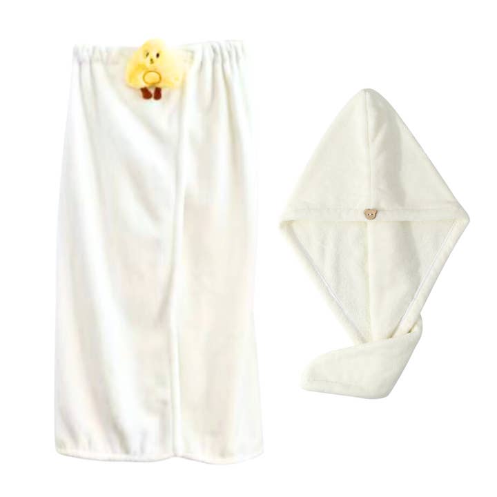 DrifWoo - Wholesale Bath towel - Microfiber Body Wrap Hair Wrap Set with Fluffy Accents Cute