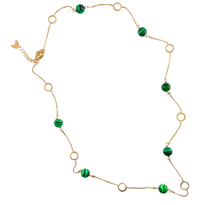 SN493MK 8mm Malachitkugeln in einer 18K vergoldeten Halskette für den Großhandel von Sai Brazil