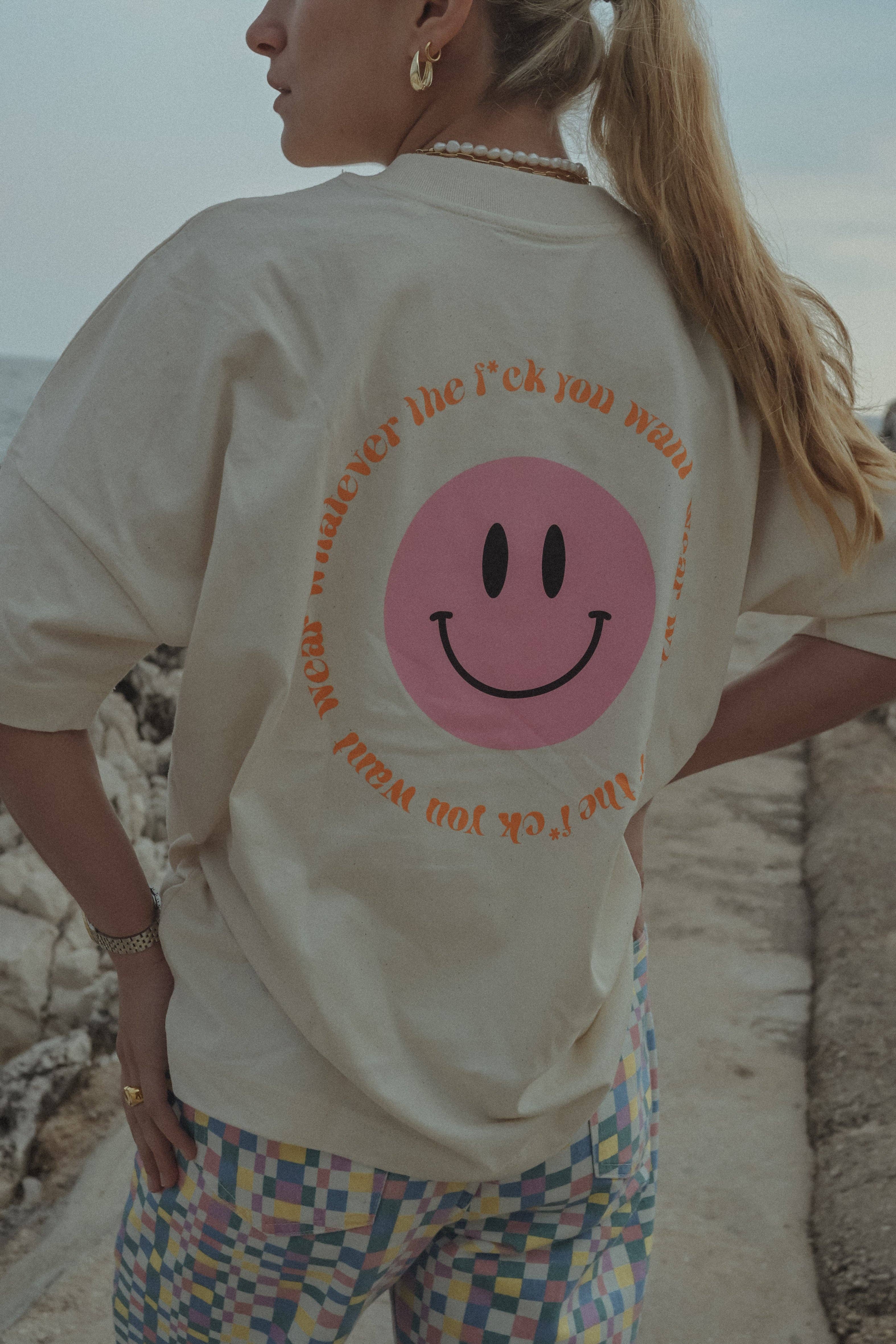 Atelier Jean - Wholesale Screen Printed T-Shirt - Women's - PINK SMILEY T-SHIRT3