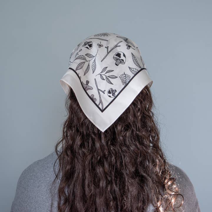 Hello Ilona - Wholesale Scarf - Women's - Mystical Mushroom 100% Mulberry Silk Scarf - White3