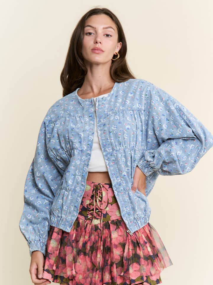 Bloemen Denim Gelaagde Lichtgewicht Jas voor wholesale door J.NNA