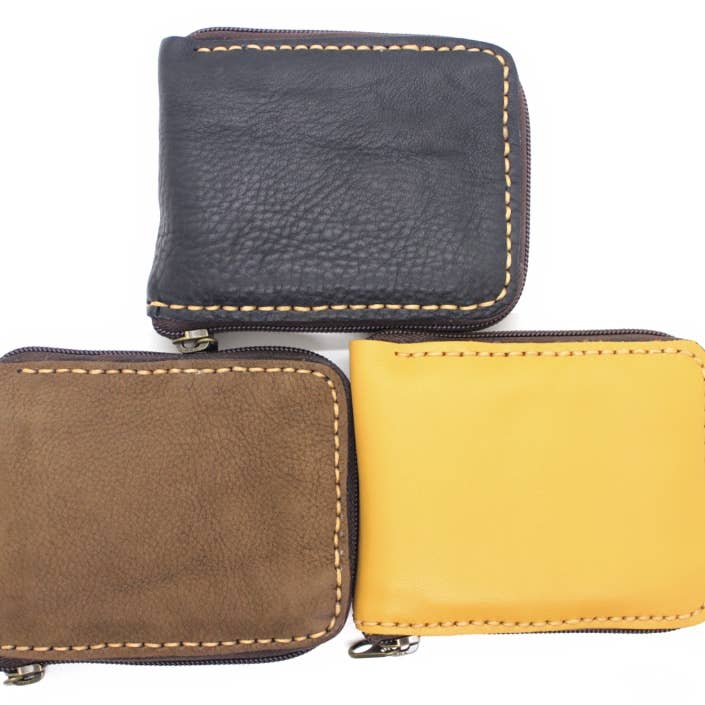 Western Handmade Genuine Leather Bifold Zipper Wallet for wholesale by Atlas Goods By Your Needs Company