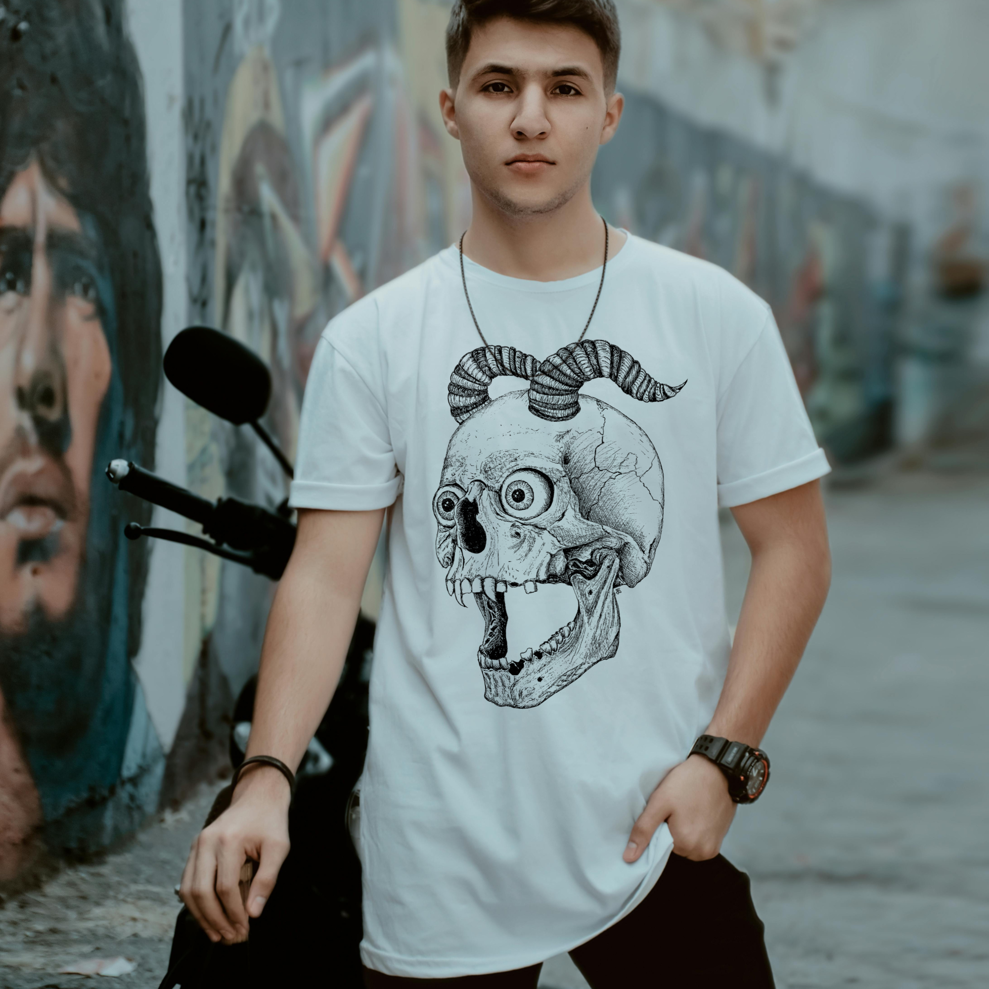 Hannah Kate Makes - Wholesale T-Shirt (Graphic) - Unisex - Screaming Skull T-shirt - White - 100% Cotton - Reg/Fitted9