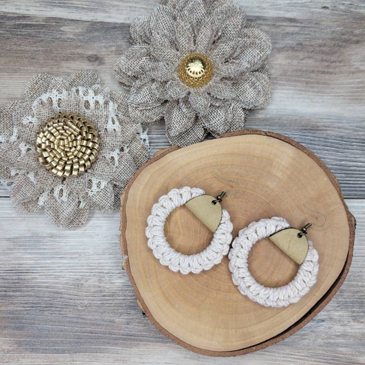Gone Rogue Boutique - Wholesale Dangle Earrings - Fall Macrame hoop and leather earrings1