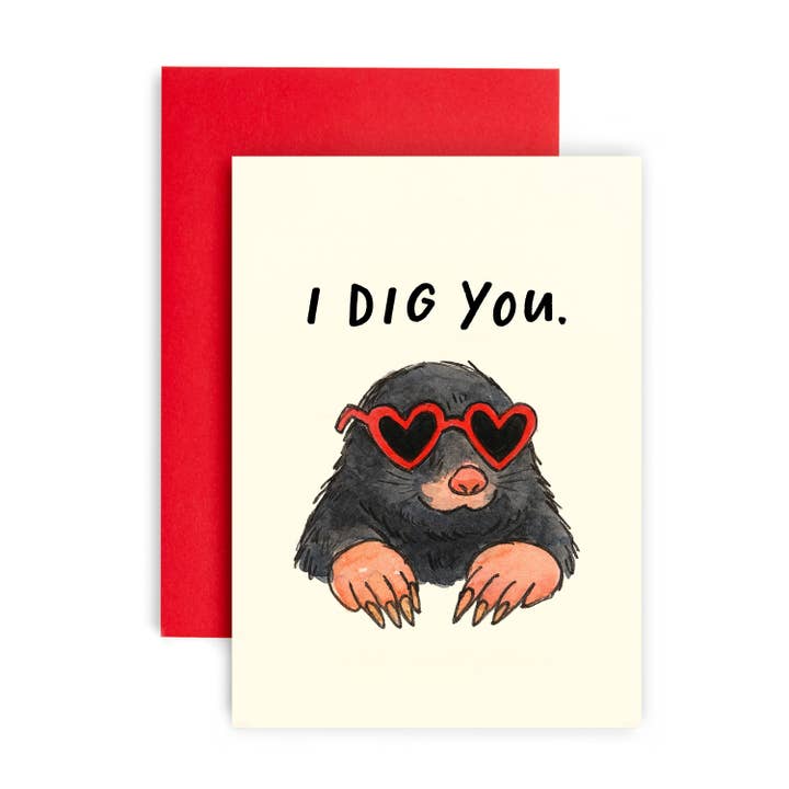 Funny I Dig you Cute Mole Anniversary Valentines Card for wholesale by Huxters