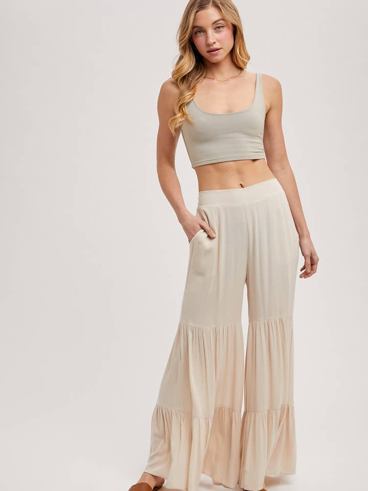 Bluivy - Vente Pantalon – femme - Pantalon ample à volants sans doublure15