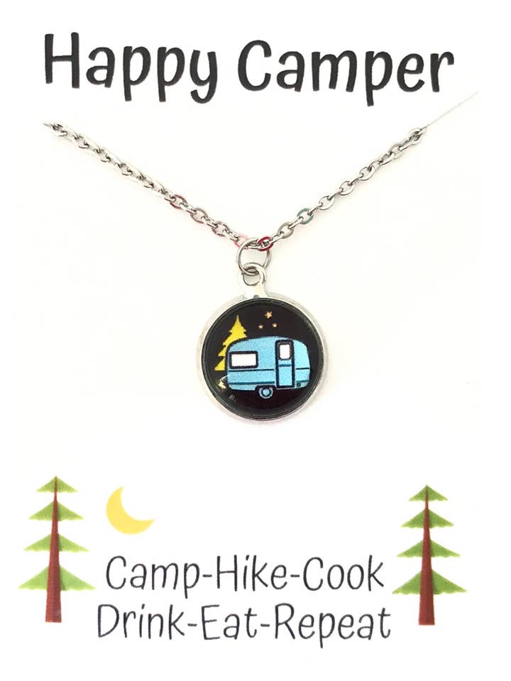 Colar Vidro Fotográfico Happy Camper Blue Camper por atacado de Dreamspirit