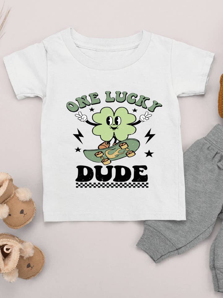Peach Closet - Wholesale Screen Printed T-Shirt - Kids - One Lucky Dude 4 Leaf Clover Skateboarding Tee3