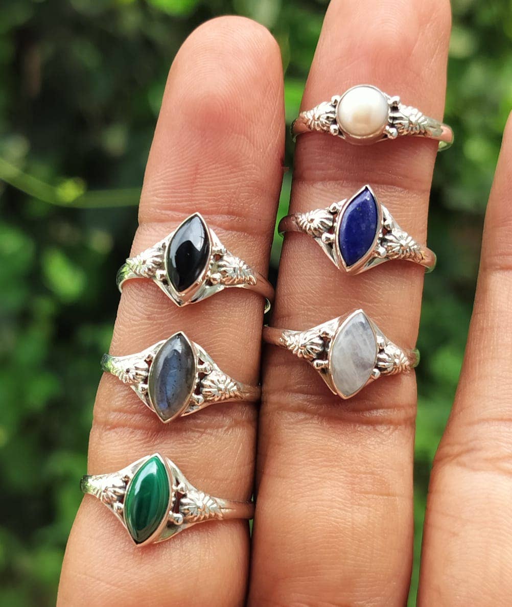 SILVER CAVE – wholesale Single stone/solitaire ring – Pack of 6 Natural Gemstones 925  Silver Handmade Rings2