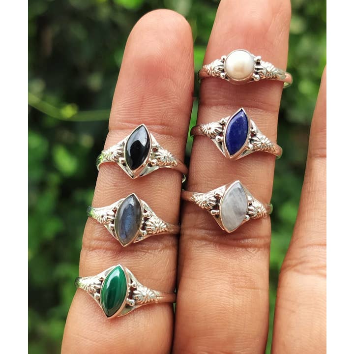 SILVER CAVE – wholesale Single stone/solitaire ring – Pack of 6 Natural Gemstones 925 Silver Handmade Rings2