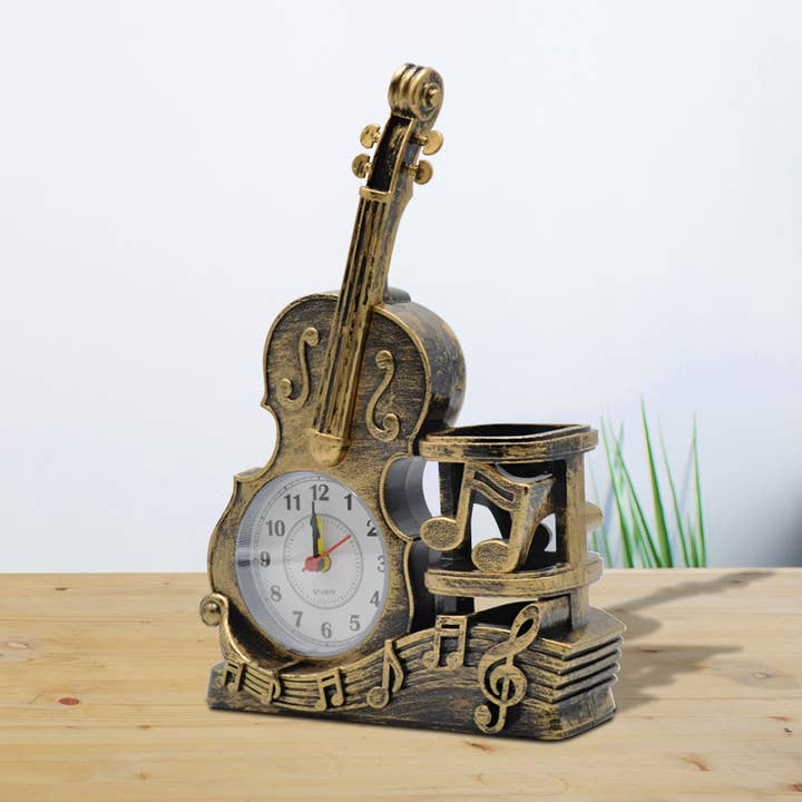 Violin Shape Mini Alarm Clock & Pen Holder for Home Decorations ~5225 for wholesale by Ledsone