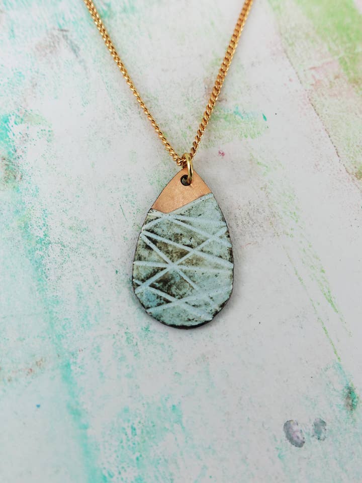 Line Textured Enamel Copper Teardrop Pendant for wholesale by 830 Degrees