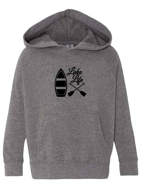 Moletom cinza níquel com capuz Lake Life preto por atacado de Outdoorable Apparel