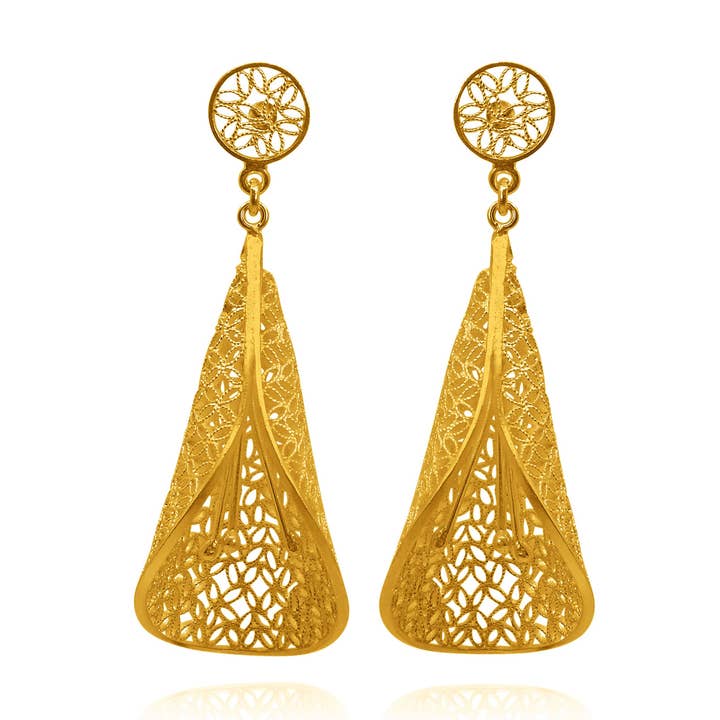 CALLA LILY GOLD LARGE EARRINGS FILIGREE for wholesale by Olmox - Fine Filigree Jewelry