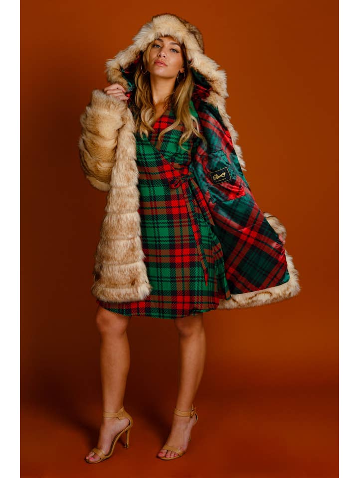 Shinesty, Inc - Wholesale Dress - Women's - Wrap Dress | The Lincoln Log Love Lady/Plaid Christmas