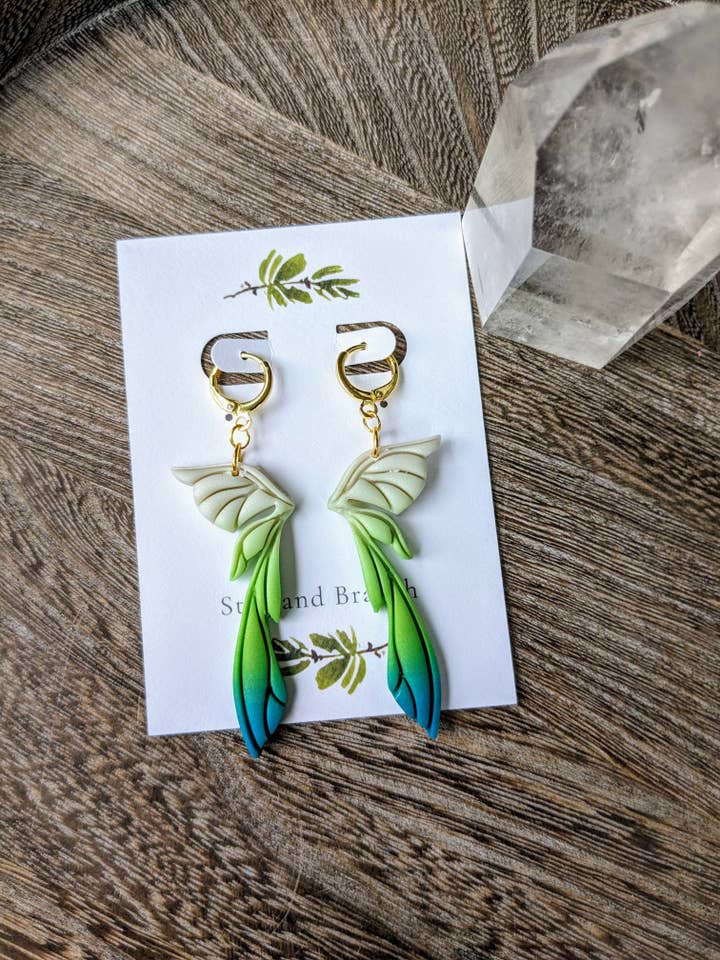 Fairy Wing Polymer Clay Huggie Hoops | Hera Colorway for wholesale by Stag and Branch