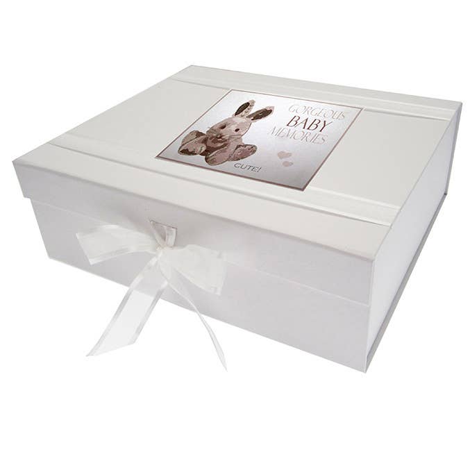 NBS2X Aufbewahrungsbox für Babys, silberfarbenes Häschen, groß für den Großhandel von White Cotton Cards