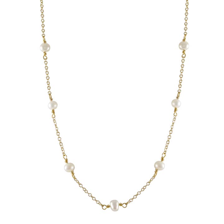 Gold Plated Brass Chain with Fresh Water Pearls Necklace for wholesale by Dlux Jewels