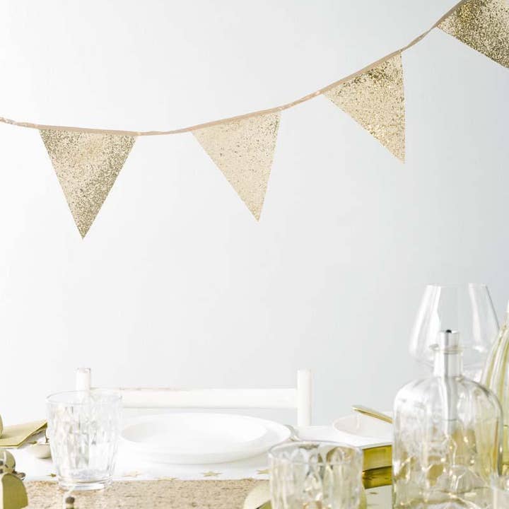 Talking Tables UK – wholesale Bunting/garland – Gold Glitter Bunting Decoration | 3m |1