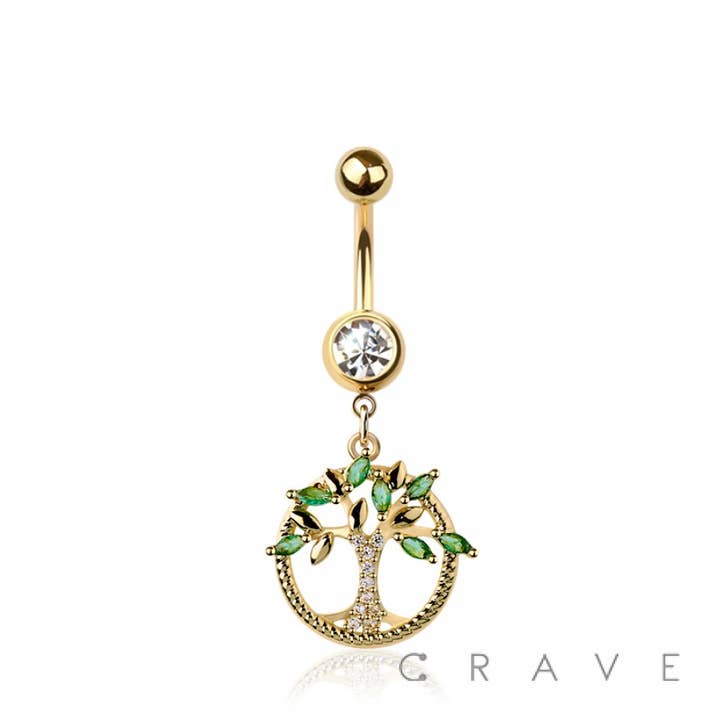 CRAVE - Wholesale Belly Ring - 316L SURGICAL STEEL TREE OF LIFE DANGLE BELLY BUTTON NAVEL R