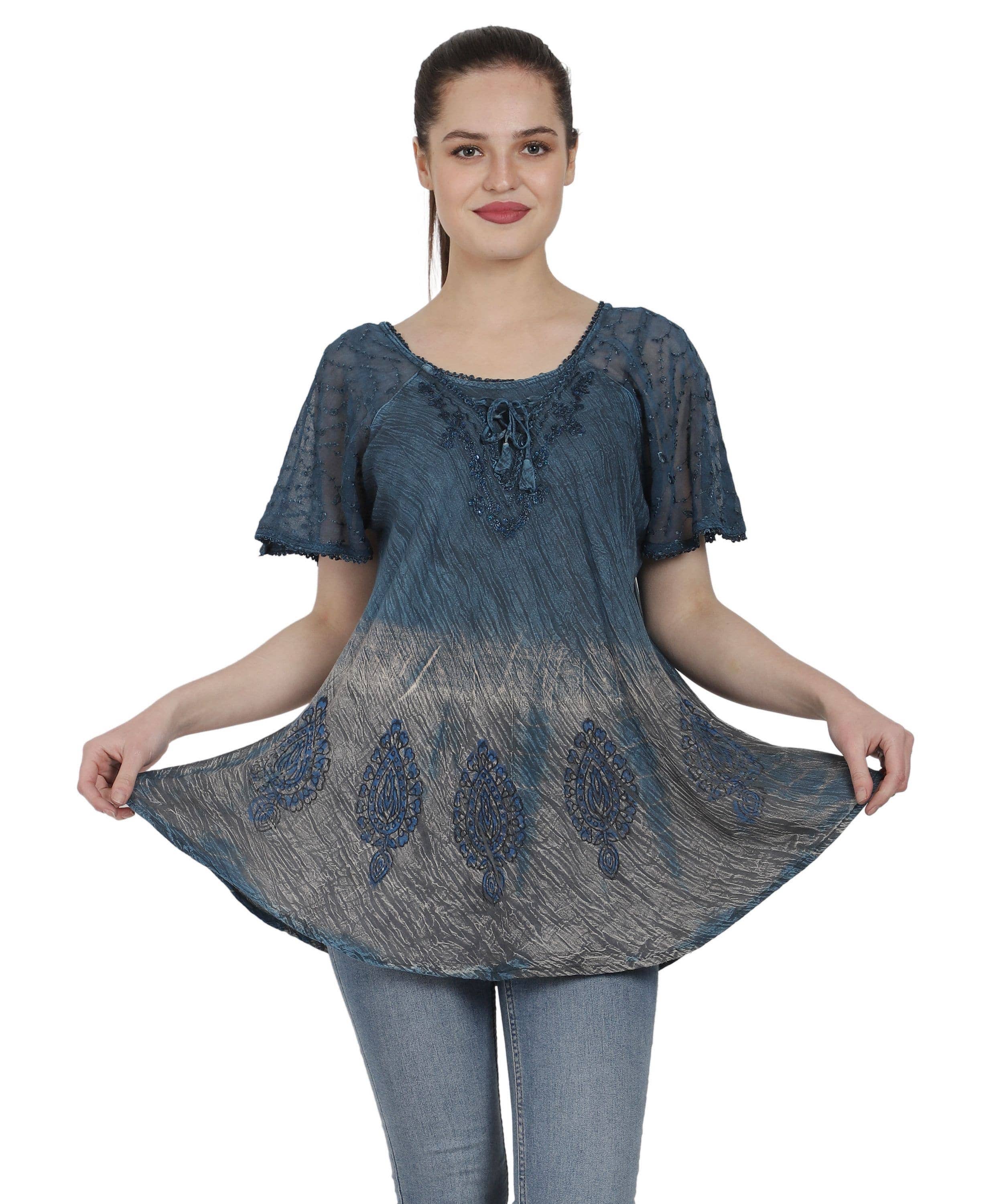 AST Batik Blus med lövtryck med kepsärm TS-2204 för wholesale på Faire2