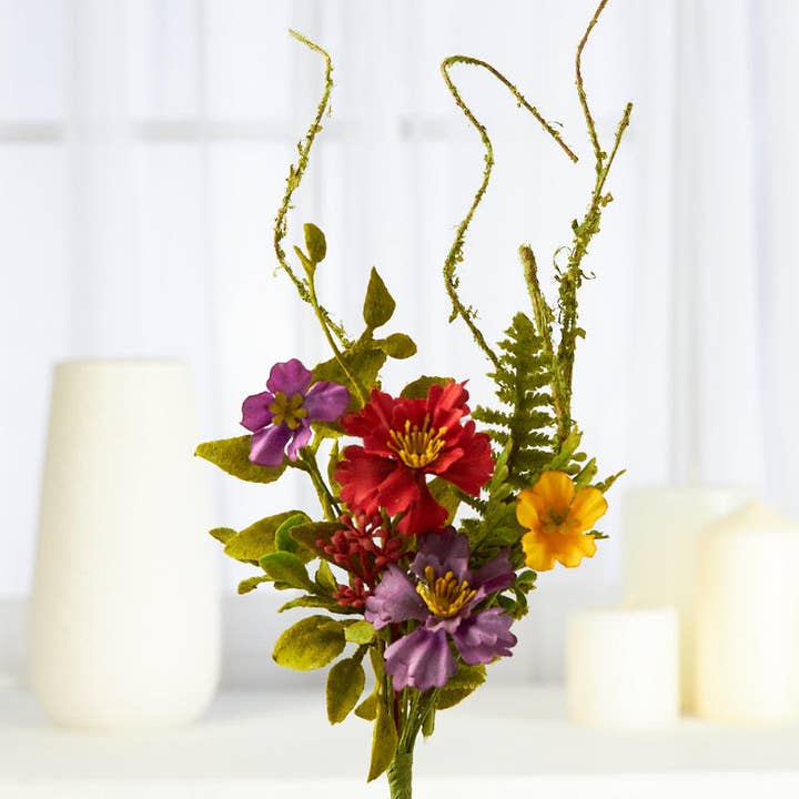 Factory Direct Craft - Wholesale Artificial Flowers - 12" Artificial Mixed Wild Flowers and Greenery Pick