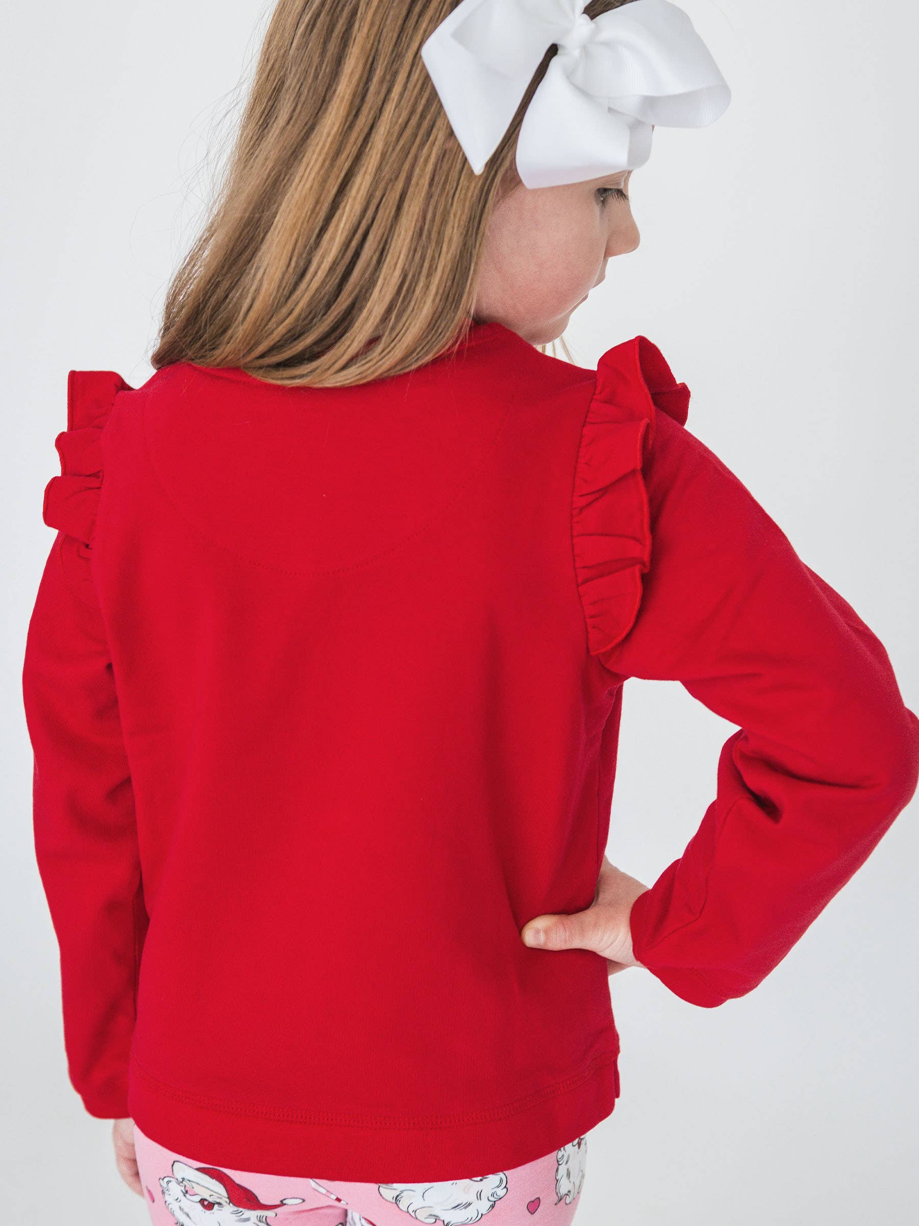 Rouge Sweat-shirt rouge en tricot à volants pour filles en vente sur Faire1