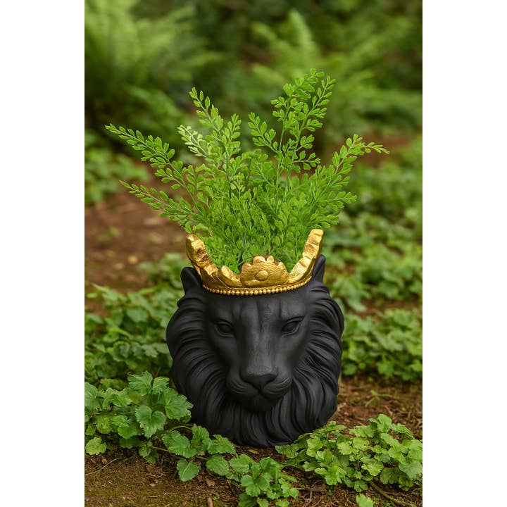 Sagebrook Home - Wholesale Decorative Figurine - Resin Regal Lion Head Planter with Crown - Black, 9 in.9