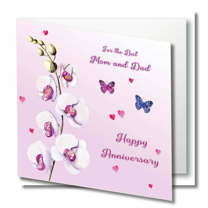 Jubilæum lykønskningskort - Smuk orkidé, sommerfugle for engroshandel hos Zaquarella