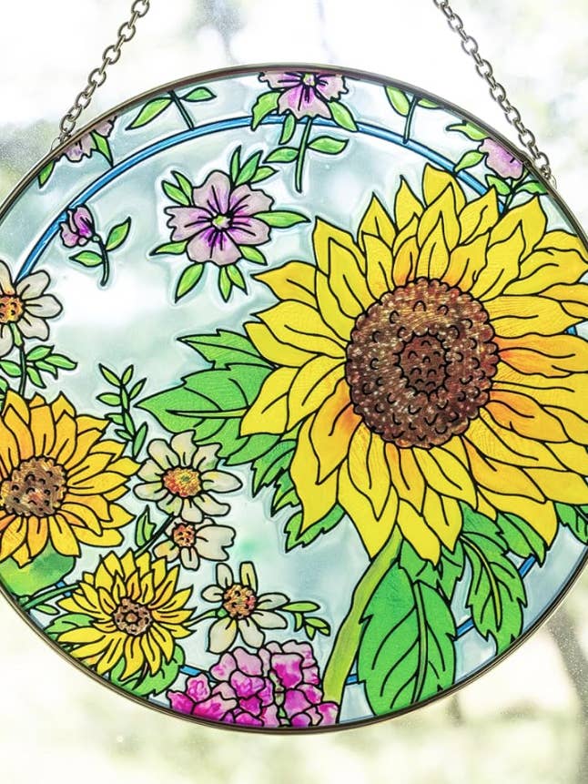 Sunflower Pink - 6.5" Large Glass Circle Suncatcher for wholesale by Bridgeton Hall