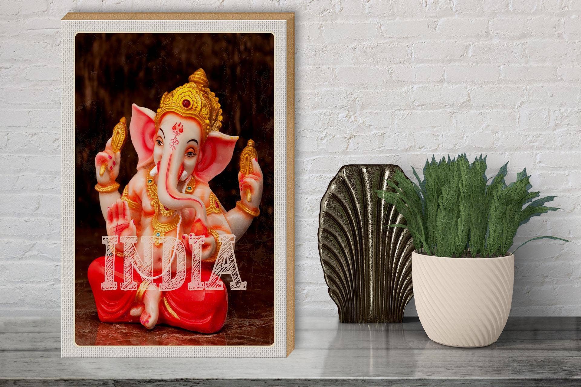 Femer - Wholesale Sculpture - Travel wooden sign 30x40 cm India sculpture Ganesha Hindu decoration3