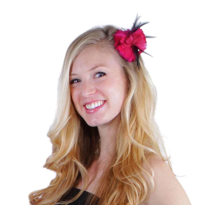 Zucker Feather Products - Wholesale Hair clip – Women’s - Feather Corsage-Coquille-Hackle-Jewel - Shocking Pink/Black2